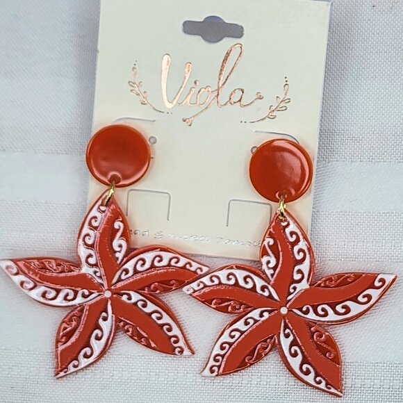 Acrylic Swirly Starfish Statement Earrings Post Back NWT - Picture 2 of 4